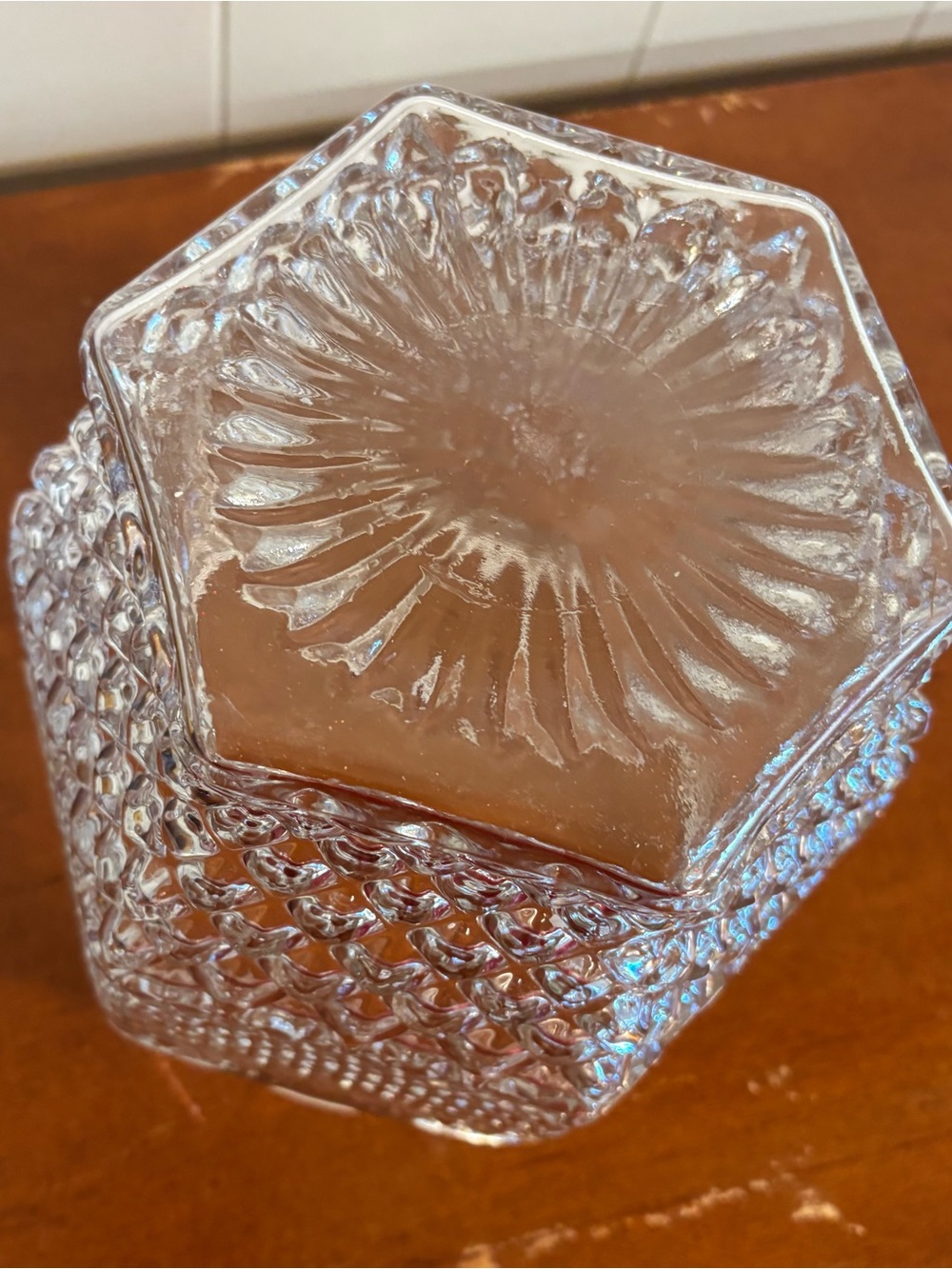 VTG Indiana Glass Diamond Point Hexagon Cookie Jar Lidded Crystal Canister MCM - Picture 10 of 11